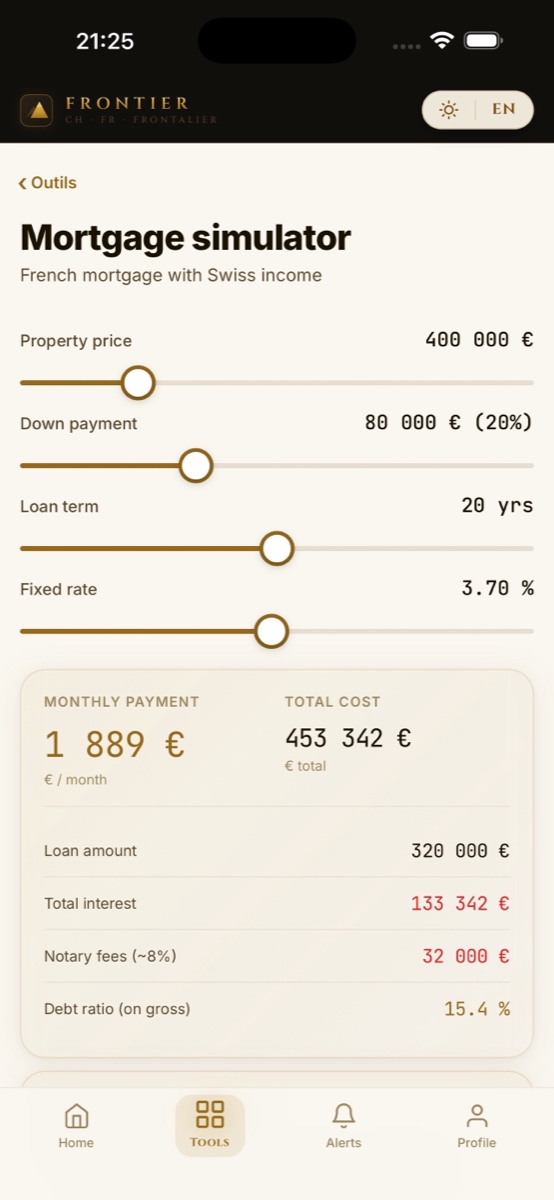 Frontier app mortgage simulator