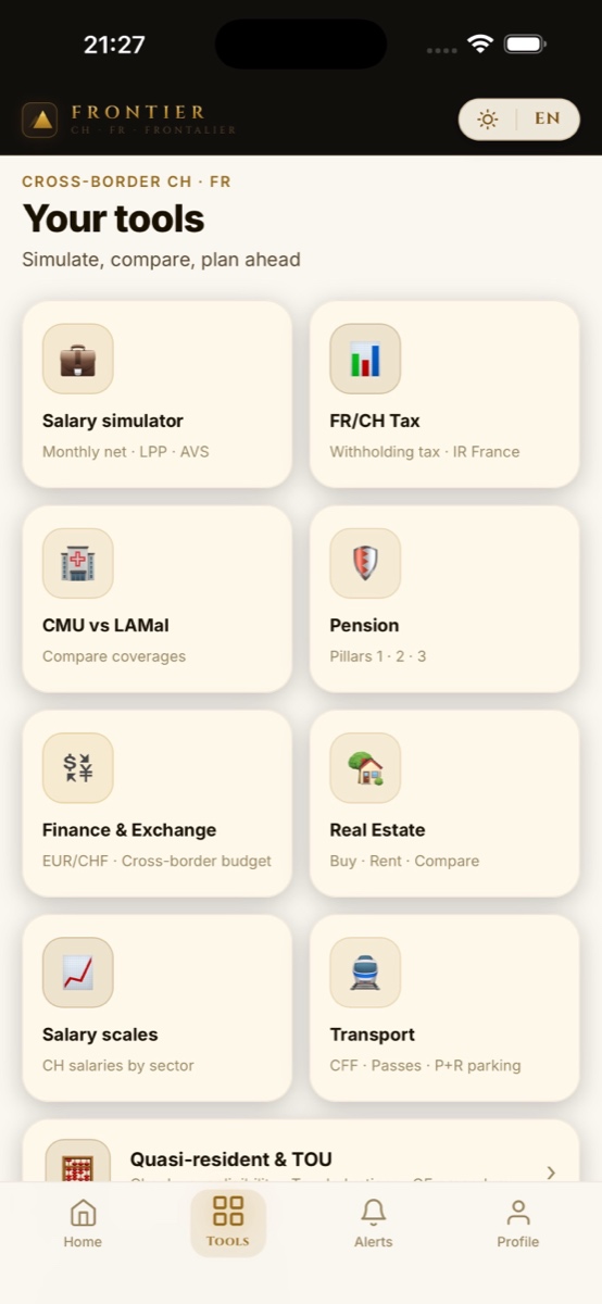 Frontier app tools grid